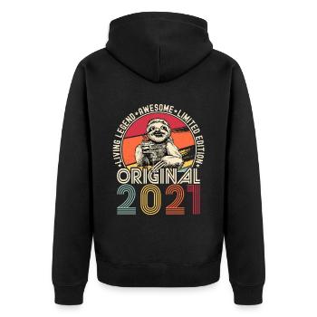 2021 Anniversaire vintage vintage cadeau paresseux - Veste à capuche bio Premium Unisexe - noir - Dos - Nico (187cm)