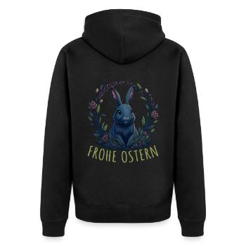 Kaninchen mit Ostereiern & Frühlingsblumen Ostern - Unisex Premium Bio Zip Hoodie - Schwarz - Hinten - Nico (187cm)