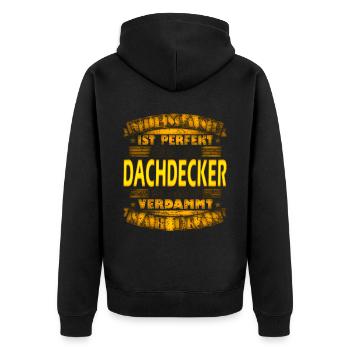 Dachdecker Dachdeckerin Dachspengler - Unisex Premium Bio Zip Hoodie - Schwarz - Hinten - Nico (187cm)