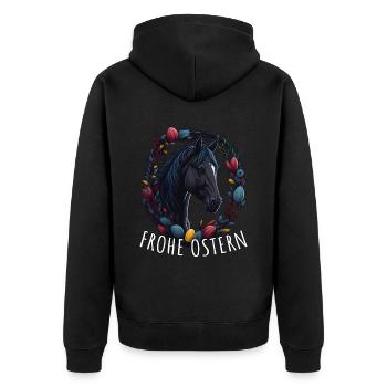 Reiten mit süßes Pferd Frohe Ostern - Unisex Premium Bio Zip Hoodie - Schwarz - Hinten - Nico (187cm)
