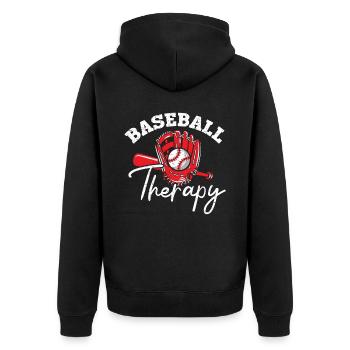 Baseball-Therapie Baseballspieler Baseball-Trainer - Unisex Premium Bio Zip Hoodie - Schwarz - Hinten - Nico (187cm)