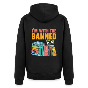 I'm With The Banned Bookworm Book Lover Reading - Unisex Premium Organic Zip Hoodie - black - Back - Nico (187cm)