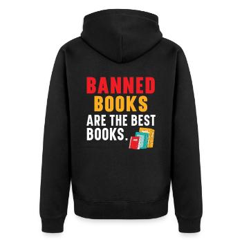 Lesen Sie verbotene Bücher Bücherwurm Buchliebhaber Bibliophile - Unisex Premium Bio Zip Hoodie - Schwarz - Hinten - Nico (187cm)