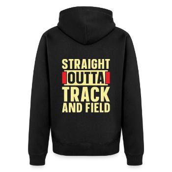 Track And Field Straight Outta Track And Running - Unisex Premium Bio Zip Hoodie - Schwarz - Hinten - Nico (187cm)