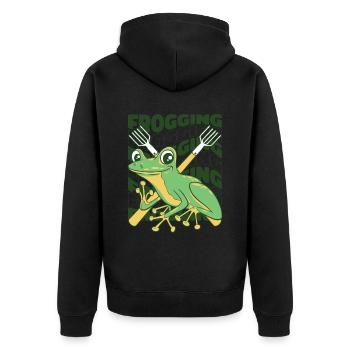 Frogging Kaulquappe Laubfrosch Kröte Frosch Fänger - Unisex Premium Bio Zip Hoodie - Schwarz - Hinten - Nico (187cm)