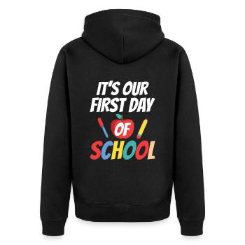 Es Ist Unser Erster Schultag Schule Schulstart - Unisex Premium Bio Zip Hoodie - Schwarz - Hinten - Nico (187cm)