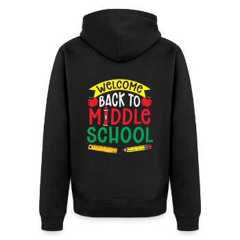Willkommen Zurück In Der Mittelschule Schulstart - Unisex Premium Bio Zip Hoodie - Schwarz - Hinten - Nico (187cm)