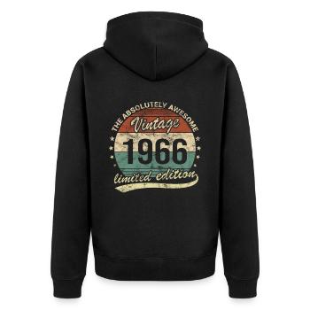 Awesome Since Vintage 1966 Retro Birthday Design - Unisex Premium Organic Zip Hoodie - black - Back - Nico (187cm)