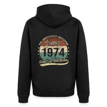 Awesome Since Vintage 1974 Retro Birthday Design - Unisex Premium Organic Zip Hoodie - black - Back - Nico (187cm)