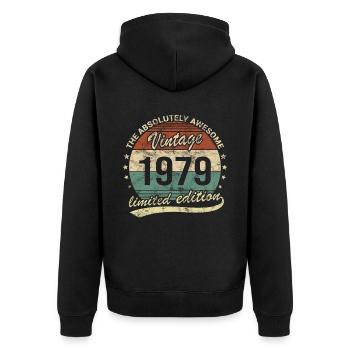 Awesome Since Vintage 1979 Retro Birthday Design - Unisex Premium Organic Zip Hoodie - black - Back - Nico (187cm)