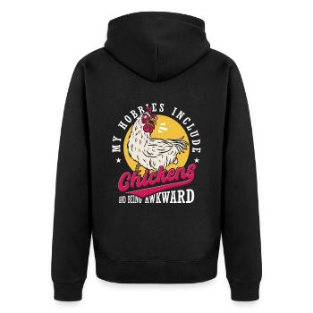 Hühnerstall | Zu meinen Hobbys gehören Hühner - Unisex Premium Bio Zip Hoodie - Schwarz - Hinten - Nico (187cm)
