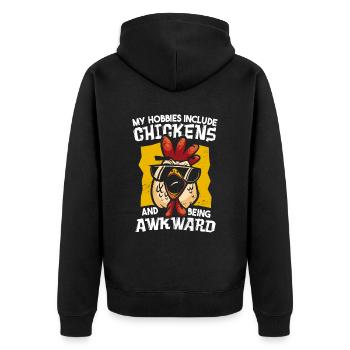 Funny Chicken Rooster Poultry - Unisex Premium Organic Zip Hoodie - black - Back - Nico (187cm)