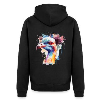 Watercolor Ostrich Face Colorful Funny - Unisex Premium Bio Zip Hoodie - Schwarz - Hinten - Nico (187cm)