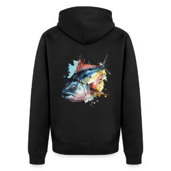 Watercolor Tuna Fish Colorful Fisherman Fishing - Unisex Premium Bio Zip Hoodie - Schwarz - Hinten - Nico (187cm)