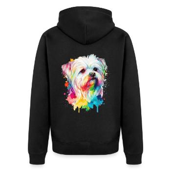 Aquarelle Maltese coloré mignon propriétaire de chien de compagnie - Veste à capuche bio Premium Unisexe - noir - Dos - Nico (187cm)