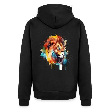 Watercolor Lion Colorful Safari African Wildlife A - Unisex Premium Organic Zip Hoodie - black - Back - Nico (187cm)