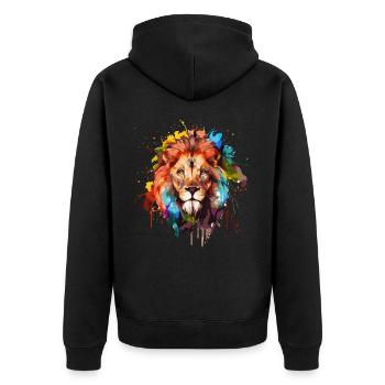 Watercolor Lion Head Colorful Safari African Wildl - Unisex Premium Organic Zip Hoodie - black - Back - Nico (187cm)