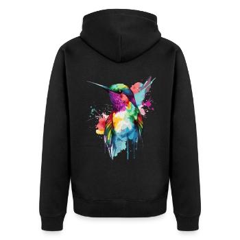Watercolor Hummingbird Colorful Bird Watcher - Unisex Premium Bio Zip Hoodie - Schwarz - Hinten - Nico (187cm)