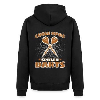 COOLE OPAS SPIELEN DARTS! Dart Dartspieler Opa - Unisex Premium Bio Zip Hoodie - Schwarz - Hinten - Nico (187cm)