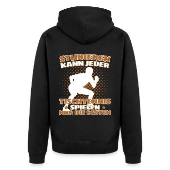 TISCHTENNIS SPRUCH! Tischtennis Verein Spieler - Unisex Premium Bio Zip Hoodie - Schwarz - Hinten - Nico (187cm)