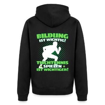 TISCHTENNIS IST WICHTIGER! Tischtennis Verein - Unisex Premium Bio Zip Hoodie - Schwarz - Hinten - Nico (187cm)