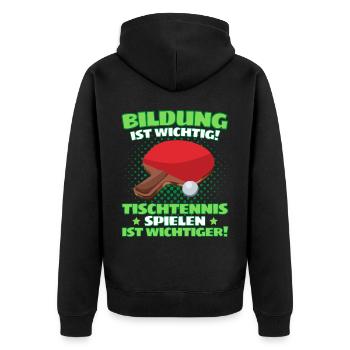 TISCHTENNIS IST WICHTIGER! Tischtennis Verein - Unisex Premium Bio Zip Hoodie - Schwarz - Hinten - Nico (187cm)