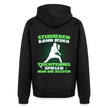 TISCHTENNIS IST WICHTIGER! Tischtennis Verein - Unisex Premium Bio Zip Hoodie - Schwarz - Hinten - Nico (187cm)