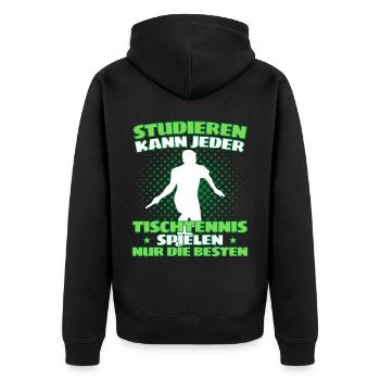 TISCHTENNIS IST WICHTIGER! Tischtennis Verein - Unisex Premium Bio Zip Hoodie - Schwarz - Hinten - Nico (187cm)