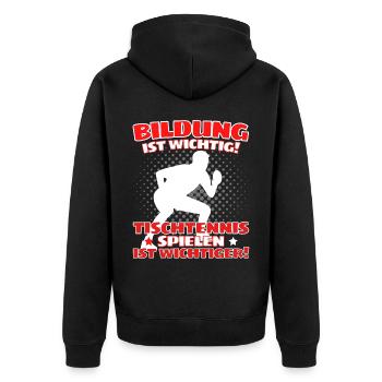 TISCHTENNIS IST WICHTIGER! Tischtennis Verein - Unisex Premium Bio Zip Hoodie - Schwarz - Hinten - Nico (187cm)