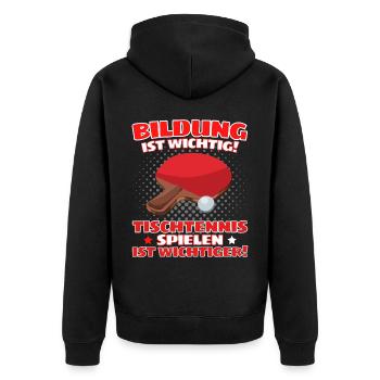 TISCHTENNIS IST WICHTIGER! Tischtennis Verein - Unisex Premium Bio Zip Hoodie - Schwarz - Hinten - Nico (187cm)