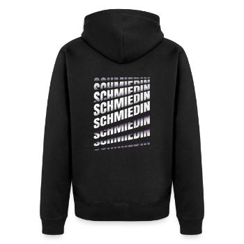 Schmied Spruch Handwerker Schmiedin - Unisex Premium Bio Zip Hoodie - Schwarz - Hinten - Nico (187cm)