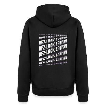 Autolackierer Spruch KFZ-Lackiererin - Unisex Premium Bio Zip Hoodie - Schwarz - Hinten - Nico (187cm)