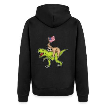 Dinosaurier Geschenk 4th Of July Faultier USA - Unisex Premium Bio Zip Hoodie - Schwarz - Hinten - Nico (187cm)
