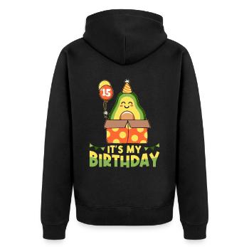 Avocado-liebhaber 15. Geburtstag Guacamole - Unisex Premium Bio Zip Hoodie - Schwarz - Hinten - Nico (187cm)