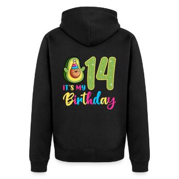 Avocado-liebhaber 14. Geburtstag Guacamole - Unisex Premium Bio Zip Hoodie - Schwarz - Hinten - Nico (187cm)