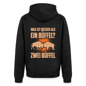 Was ist besser als ein Büffel? Zwei Büffel - Unisex Premium Bio Zip Hoodie - Schwarz - Hinten - Nico (187cm)