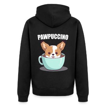 Pawpuccino Puppucino Dog in Coffee Cup Corgi - Unisex Premium Organic Zip Hoodie - black - Back - Nico (187cm)