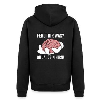 Hirn Fehlt Gehirn Sarkasmus Ironie Intelligenz - Unisex Premium Bio Zip Hoodie - Schwarz - Hinten - Nico (187cm)