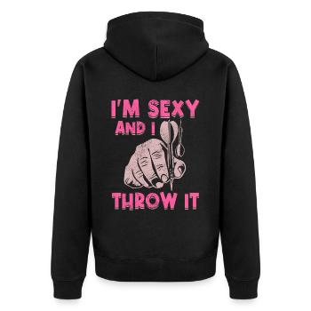 Darts Sport Verein, Dartscheibe, Pfeil Sport Dart - Unisex Premium Bio Zip Hoodie - Schwarz - Hinten - Nico (187cm)
