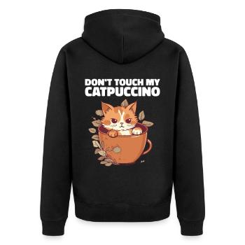 Catpuccino Katze in Kaffee-Tasse - Unisex Premium Bio Zip Hoodie - Schwarz - Hinten - Nico (187cm)