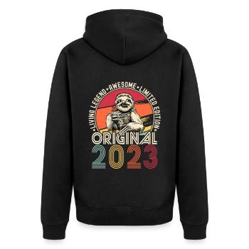2023 Anniversaire vintage vintage paresseux cadeau - Veste à capuche bio Premium Unisexe - noir - Dos - Nico (187cm)