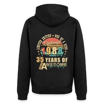 August 1988 35th anniversary gift - Unisex Premium Organic Zip Hoodie - black - Back - Nico (187cm)