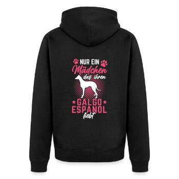 Mädchen liebt Galgo Espanol Spanischer Windhund - Unisex Premium Bio Zip Hoodie - Schwarz - Hinten - Nico (187cm)
