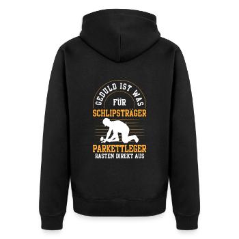 Parkettleger rasten direkt aus Fußbodenleger - Unisex Premium Bio Zip Hoodie - Schwarz - Hinten - Nico (187cm)