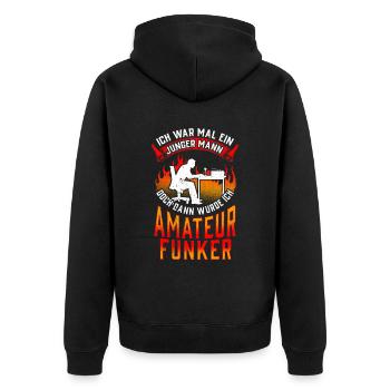 Amateurfunker war mal jung Hobbyfunker - Unisex Premium Bio Zip Hoodie - Schwarz - Hinten - Nico (187cm)
