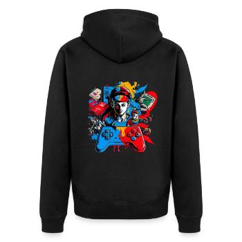 Retro Arcade Game Videospiel für Gamer - Unisex Premium Bio Zip Hoodie - Schwarz - Hinten - Nico (187cm)