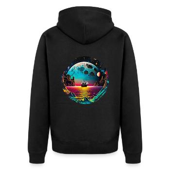 Fantasy Universum Planet Schiff Meer - Unisex Premium Bio Zip Hoodie - Schwarz - Hinten - Nico (187cm)