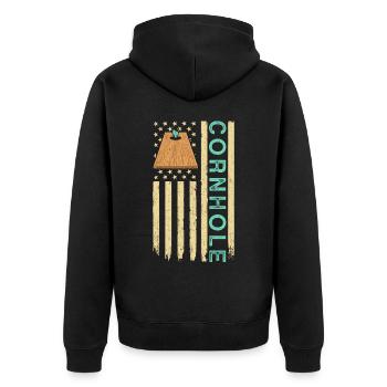 Cornhole USA - Unisex Premium Bio Zip Hoodie - Schwarz - Hinten - Nico (187cm)