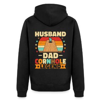 Husband Dad Cornhole Legend - Unisex Premium Bio Zip Hoodie - Schwarz - Hinten - Nico (187cm)