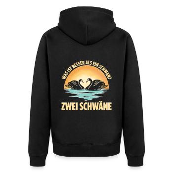 Was ist besser als ein Schwan? Zwei Schwäne - Unisex Premium Bio Zip Hoodie - Schwarz - Hinten - Nico (187cm)